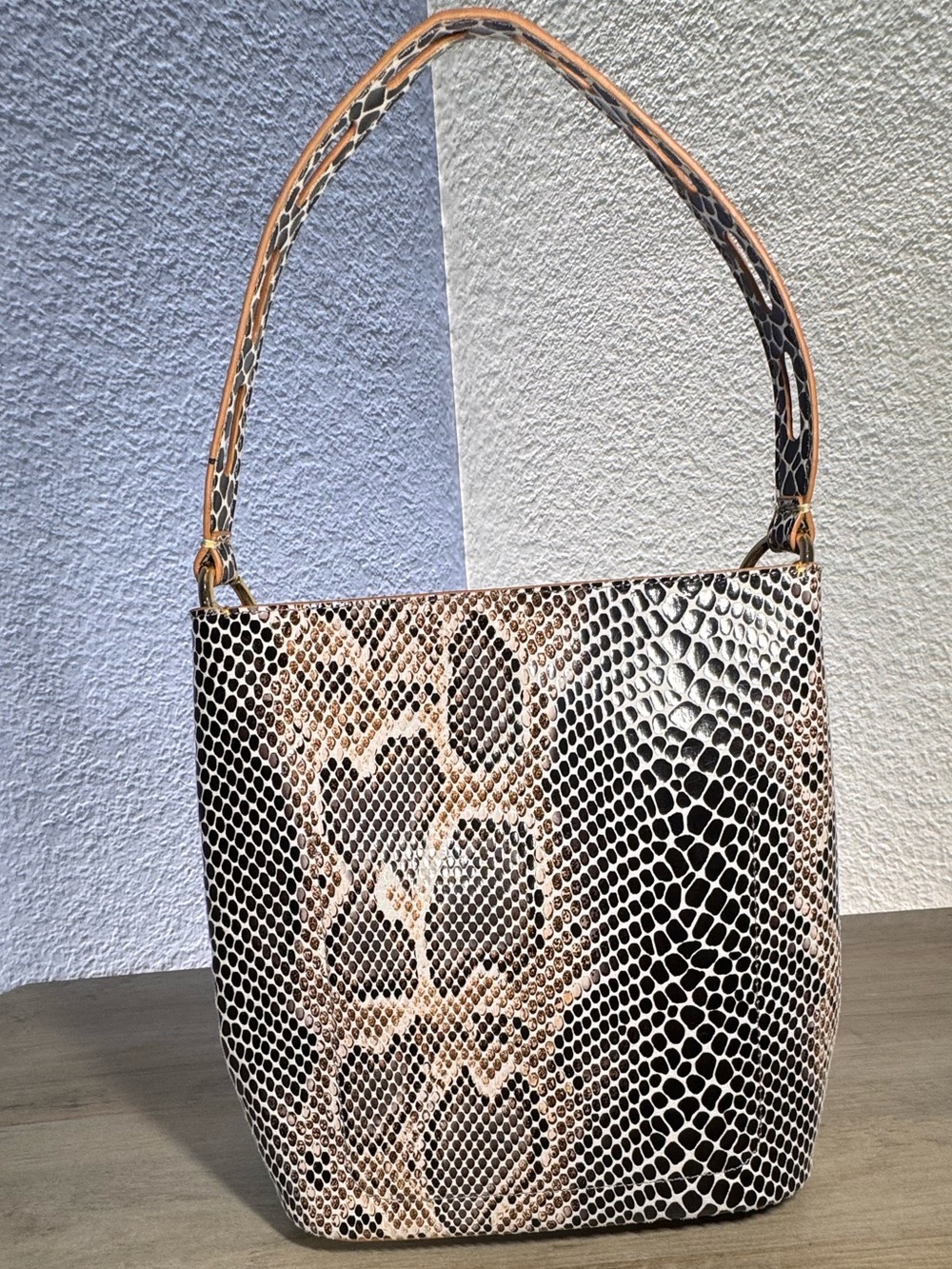 Sondra Roberts Squared Vegan Leather Snakeskin Bucket Bag Y2K Shoulder Purse